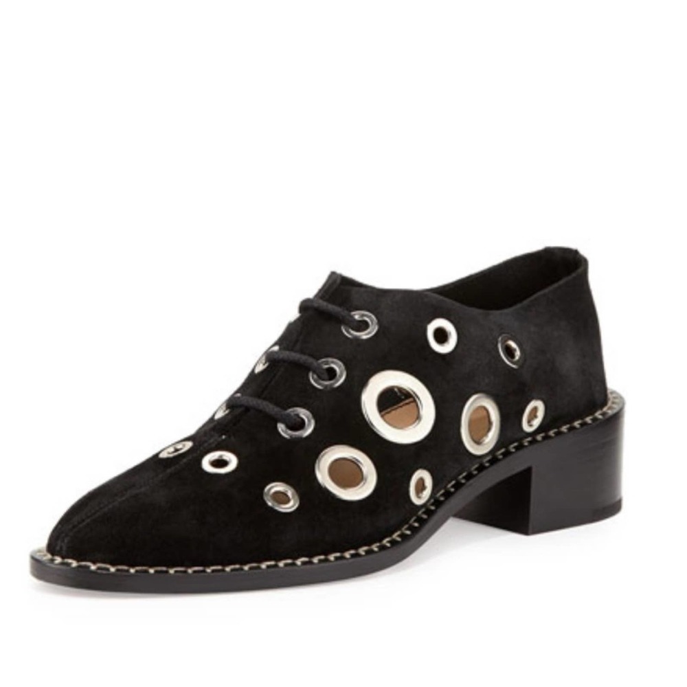 Proenza Schouler Shoes Circle Grommet Lace Up Suede Oxford Shoe Black 36